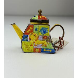 NOS Kelvin Chen Miniature Enamel Copper Decorative Teapot Dachshund Puppy’s Mind